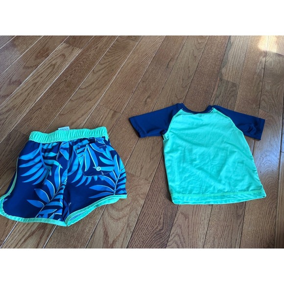 Girls Wonder Nation Swim Set Rash Guard & Swim Trunks Lizard Palm 12M - Picture 1 of 7